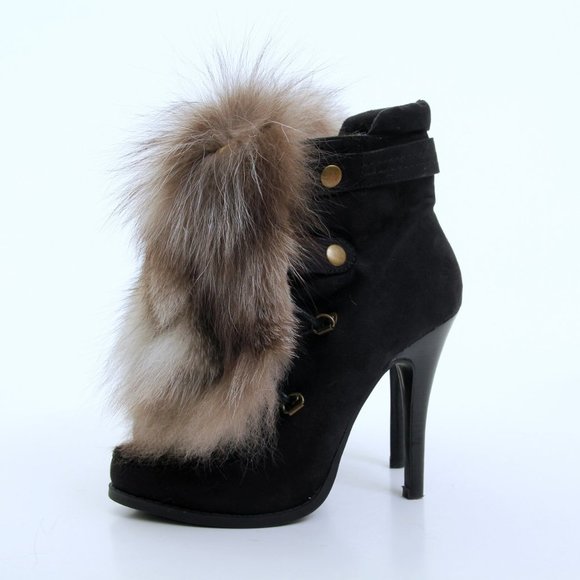 Chinese Laundry Faux Fur Lace Up Heeled Boots in Black Women Size 5.5 - Picture 4 of 12